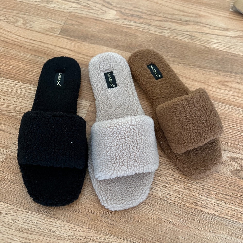 Brown Teddy Slide Comfortable Slippers - Picture 3 of 5